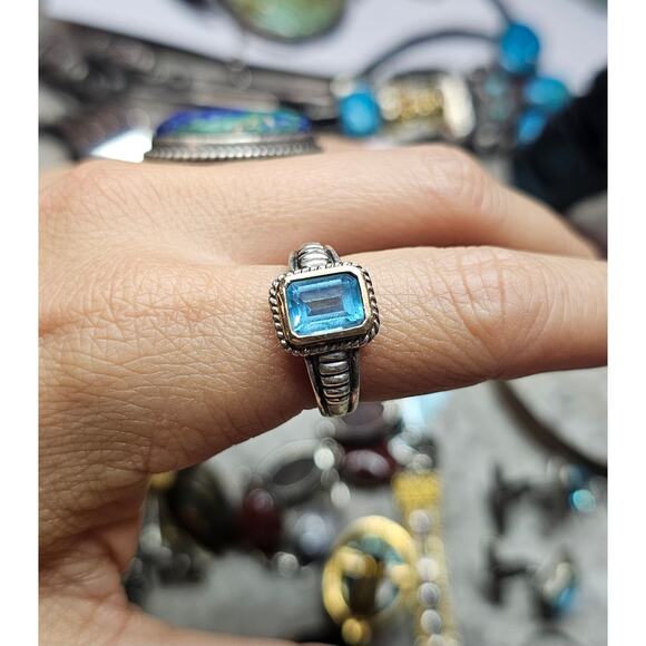 DY Style Sterling Silver 14K Blue Topaz Cable Ring - Picture 5 of 7